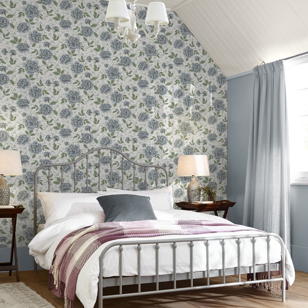 Pickworth Posy Wallpaper 122747 by Laura Ashley in Pale Seaspray Blue